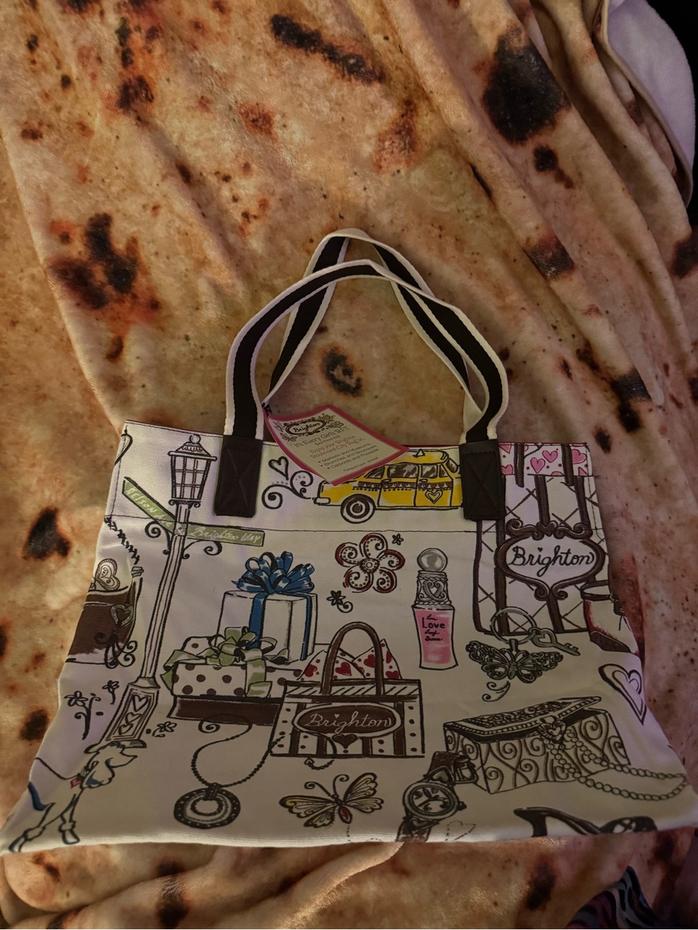 Brighton White Illustrated Canvas Tote Bag with Pink Interior - Picture 2 of 8